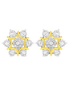 Haus of Brilliance 10K Yellow Gold Plated .925 Sterling Silver 1/4 Cttw Miracle Set Round-Cut Diamond Floral Earring (I-J Color, I2-I3 Clarity)