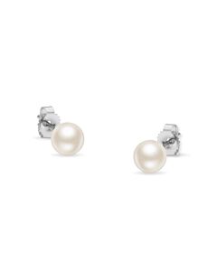 Haus of Brilliance 14K White Gold Round Freshwater Akoya Cultured 5.5-6MM Pearl Stud Earrings AAA+ Quality