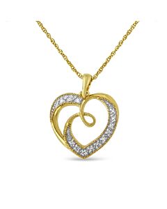 Haus of Brilliance 14K Yellow Gold Plated .925 Sterling Silver Diamond Accent Ribbon & Heart 18" Pendant Necklace (H-I Color, I2-I3 Clarity)