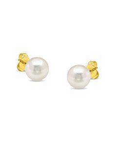Haus of Brilliance 14K Yellow Gold Round Freshwater Akoya Cultured 7.5-8MM Pearl Stud Earrings AAA+ Quality
