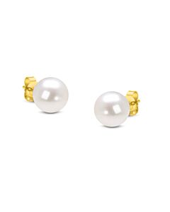 Haus of Brilliance 14K Yellow Gold Round Freshwater Akoya Cultured 8-8.5MM Pearl Stud Earrings AAA+ Quality