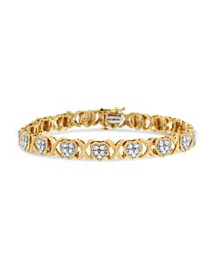 Haus of Brilliance 14KY Yellow Gold Plated .925 Sterling Silver 1.00 Cttw Diamond Heart and X Link Bracelet (I-J Color, I3 Clarity)