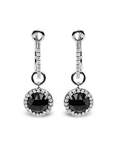 Haus of Brilliance 18K White Gold 1/3 Cttw Diamond and 7mm Round Black Onyx Gemstone Halo Dangle Hoop Earrings (G-H Color, SI1-SI2 Clarity)