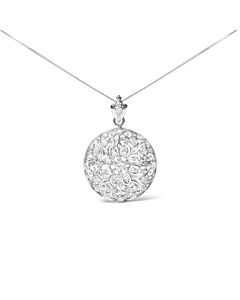 Haus of Brilliance 18K White Gold 1 5/6 Cttw Diamond Cluster Floral Filigree Brooch Pin and 18" Pendant Necklace (G-H Color, I1-I2 Clarity)