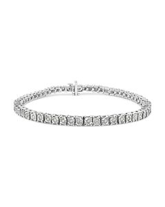 Haus of Brilliance .925 Sterling Silver 1.0 Cttw Diamond Square Frame Miracle-Set Tennis Bracelet (I-J Color, I3 Clarity) - 8"