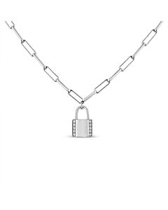 Haus of Brilliance .925 Sterling Silver 1/10 Cttw Round Diamond Lock Pendant 18" Paperclip Chin Necklace (H-I Color, SI1-SI2 Clarity)
