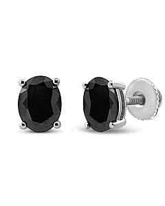 Haus of Brilliance .925 Sterling Silver 1/2 Cttw Prong Set Treated Black Oval Diamond Stud Earring (Black Color, I2-I3 Clarity)