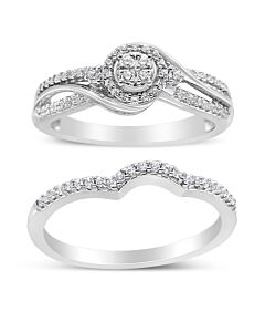 Haus of Brilliance .925 Sterling Silver 1/3 Cttw Composite Diamond Frame Bypass Bridal Set Ring and Band (I-J Color, I2-I3 Clarity)