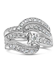 Haus of Brilliance .925 Sterling Silver 1/3 Cttw Round Diamond Crisscross Engagement Ring Bridal Set (H-I Color, I1-I2 Clarity )