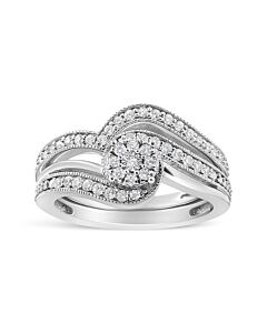 Haus of Brilliance .925 Sterling Silver 1/3ct Cttw Multi-Diamond Bypass Vintage-Style Bridal Set Ring and Band (I-J Color, I3 Clarity)