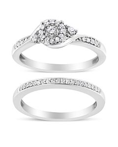 Haus of Brilliance .925 Sterling Silver 1/4 Cttw Diamond Halo and Swirl Engagement Ring and Wedding Band Set (I-J Color, I3 Clarity)