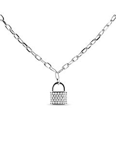 Haus of Brilliance .925 Sterling Silver 1/4 Cttw Diamond Lock 16" Pendant Necklace with Paperclip Chain (H-I Color, SI2-I1 Clarity)