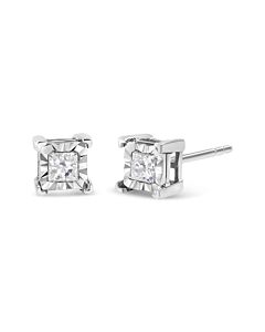 Haus of Brilliance .925 Sterling Silver 1/4 Cttw Miracle Set Princess-Cut Diamond Solitaire Stud Earrings (I-J Color, SI1-SI2 Clarity)