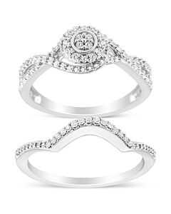 Haus of Brilliance .925 Sterling Silver 1/6 Cttw Diamond Composite Halo and Split Shank Bridal Set Ring and Band (I-J Color, I3 Clarity)