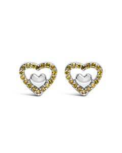 Haus of Brilliance 925 Sterling Silver 1/6 Cttw Yellow Diamond Open Double Heart Stud Earrings (Treated Yellow Color, I3 Clarity)