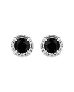 Haus of Brilliance .925 Sterling Silver 3/4 cttw Treated Black Diamond Modern 4-Prong Solitaire Milgrain Stud Earrings (Black Color, I1-I2 Clarity)