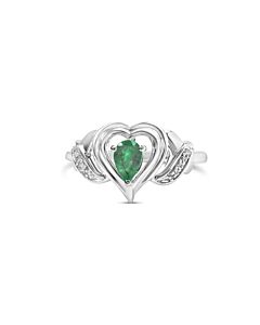 Haus of Brilliance .925 Sterling Silver 6x4mm Pear Emerald Gemstone with Diamond Accent Heart Promise Ring (H-I Color, SI1-SI2 Clarity)