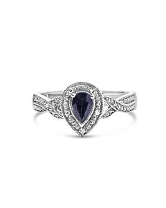 Haus of Brilliance .925 Sterling Silver 6x4mm Pear Sapphire Gemstone with Diamond Accent Fashion Halo Ring (H-I Color, SI1-SI2 Clarity)