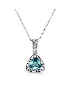 Haus of Brilliance .925 Sterling Silver 7x7 mm Trillion Cut Blue Topaz Gemstone and Diamond Accent 18" Pendant Necklace