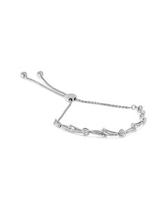 Haus of Brilliance .925 Sterling Silver Diamond Accent Heart and Wave Link Bolo Bracelet (I-J Color, I2-I3 Clarity) - 6" to 9" Adjustable