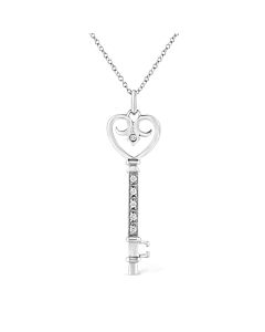 Haus of Brilliance .925 Sterling Silver Pave and Bezel-Set Diamond Accent Key 18" Heart and Lock Pendant Necklace