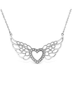 Haus of Brilliance .925 Sterling Silver Pave-Set Diamond Accent Fairy Wing 18" Heart Pendant Necklace (I-J Color, I1-I2 Clarity)