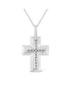 Haus of Brilliance .925 Sterling Silver Prong-Set Diamond Accent Bold Cross 18" Pendant Necklace (I-J Color, I1-I2 Clarity)