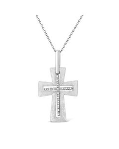 Haus of Brilliance .925 Sterling Silver Prong-Set Diamond Accent Cross 18" Pendant Necklace (I-J Color, I1-I2 Clarity)