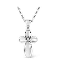 Haus of Brilliance .925 Sterling Silver Prong-Set Diamond Accent Floral Cross 18" Pendant Necklace (I-J Color, I1-I2 Clarity)