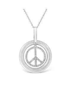 Haus of Brilliance Matte Finish .925 Sterling Silver Diamond Accent Dancing Peace Sign 18" Pendant Necklace (I-J Color, I1-I2 Clarity)