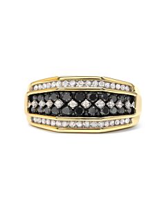Haus of Brilliance Men's 10K Yellow Gold 1 1/2 Cttw White and Black Treated Diamond Cluster Ring (Black / I-J Color, I2-I3 Clarity)