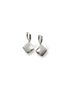John Hardy Classic Chain Hammered Silver Diamond Pave (0.41ct) Square Drop Earrings - EBP9002382DI