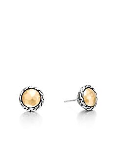 John Hardy Classic Chain Round Silver & Hammered Yellow Gold Stud Earrings