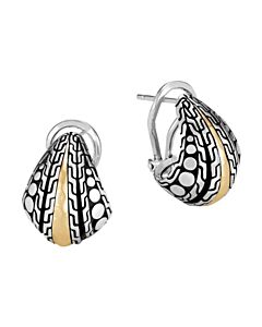 John Hardy Dot Buddha Belly Earring in Silver, Hammered 18K Gold