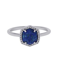 Kendra Scott Davie Rhodium Plated and Royal Blue Kyocera Opal Ring sz 8 4217709032