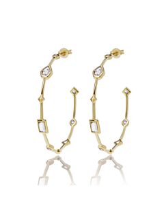 Kendra Scott Mei 14K Yellow Gold White Diamond and Rainbow Moonstone Hoop Earrings 4217701698
