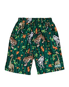 Kenzo Boys Dark Green Jungle Theme Swim Shorts