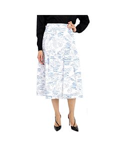 Kenzo Dark Blue Wave Mermaid Print A-Line Skirt