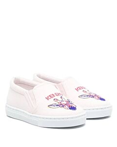 Kenzo Girls Pink Animal Logo Embroidered Slip-On Sneakers