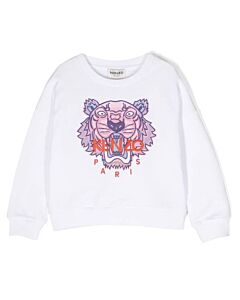 Kenzo Girls White Tiger Logo Embroidered Sweatshirt