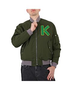 Kenzo Men's Dark Khaki Varsity Logo-Patch Bomber Jacket