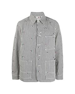 Kenzo Men's Rinse Blue Denim Pixel Stripe Workwear Shirt Jacket