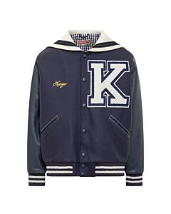 Kenzo Midnight Blue Wool And Leather Sailor Varsity Jacket