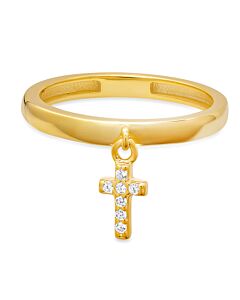 Kylie Harper Gold Over Silver Dangling Petite Cross CZ Ring