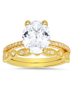 Kylie Harper Gold Over Silver Oval-cut Cubic Zirconia  CZ 2pc Stackable Ring Set
