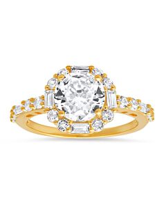 Kylie Harper Gold Over Silver Round and Baguette-cut Halo CZ Ring