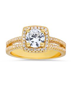 Kylie Harper Gold Over Silver Round-cut Halo Cubic Zirconia  CZ Ring