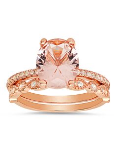 Kylie Harper Rose Gold Over Silver Oval-cut Morganite CZ 2pc Stackable Ring Set