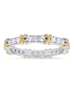 Kylie Harper Silver & Gold Two-Tone Round-cut CZ "X" Stackable Eternity Band Ring