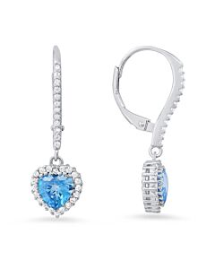 Kylie Harper Sterling Silver Heart-cut Swiss Blue Topaz CZ Birthstone Halo Leverback Earrings